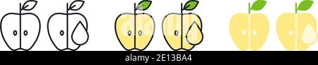 Jus de pomme, symbole de la moitié de pomme. Icône de couleur linéaire, contour, forme, contour. Ligne fine. Design minimaliste moderne. Ensemble de vecteurs. Illustrations de fruits Illustration de Vecteur