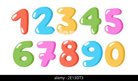 Numéros de dessins animés colorés pour enfants, modèle de carte d'anniversaire. Illustration vectorielle Illustration de Vecteur