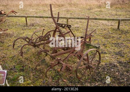 Vieux matériel agricole dans le champ, Ransomes Cultivator 1900 Banque D'Images