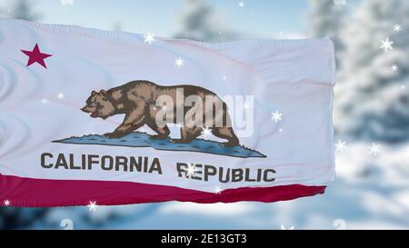 Arrière-plan du drapeau des flocons de neige d'hiver de Californie. États-Unis d'Amérique. illustration 3d Banque D'Images