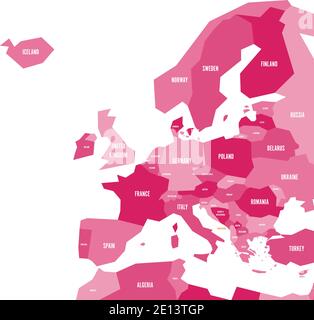 Carte politique infographique très simplifiée de l'Europe en couleurs roses. Illustration de vecteur géométrique simple. Illustration de Vecteur