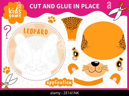 Application de jeu d'animaux de compagnie pour enfants coupée et colle en place Feuilles de travail pour les élèves d'âge préscolaire et les élèves de l'école primaire.page lue et mise en correspondance pour les enfants Illustration de Vecteur