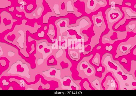 arrière-plan abstrait 3d de couches de découpe de papier rose avec formes de coeur. Banque D'Images