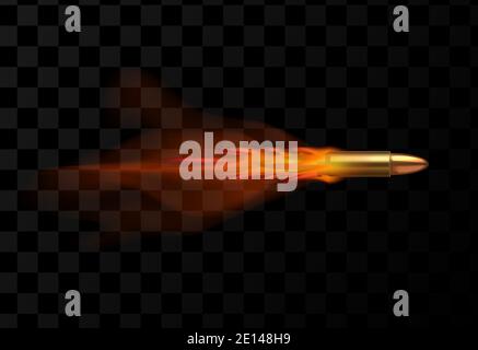 Balle volante réaliste avec traînée rouge de feu isolée sur fond transparent sombre, illustration vectorielle Illustration de Vecteur