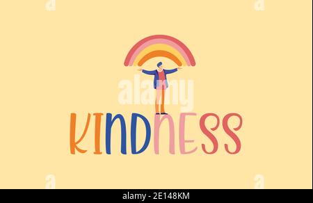 Illustration de la gentillesse. Caractère de l'aide mutuelle arc-en-ciel et l'amour du jour et la compréhension douce salutation aimable. Illustration de Vecteur