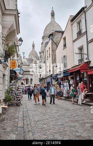 Paris (France) : rue du Chevalier de la barre sur la colline de Montmartre, dans le 18ème arrondissement (quartier) Banque D'Images