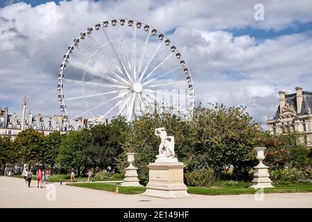 Paris (France) : le jardin botanique du 1er arrondissement. En arrière-plan, la Grande roue Banque D'Images