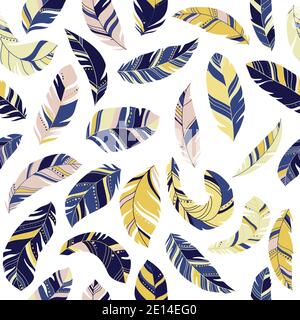 Motif sans coutures en plumes colorées et brillantes. Texture boho ethnique dans des couleurs pastel. Arrière-plan clair. Illustration vectorielle. Idéal pour le textile, l'impression Illustration de Vecteur