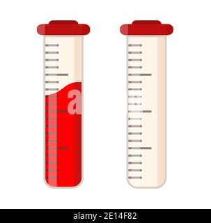 Un tube médical avec du liquide rouge. Illustration vectorielle, style plat. Isolé sur fond blanc. Illustration de Vecteur