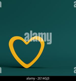 Forme de coeur jaune abstrait sur fond vert foncé. Concept de minimalisme. rendu 3d Banque D'Images
