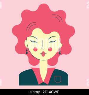 Portrait d'une jeune femme asiatique en costume d'affaires, visage avec yeux étroits, cheveux roses, illustration vectorielle Illustration de Vecteur