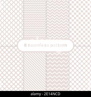 Collection de motifs ornementaux sans couture. Ensemble de motifs blancs et beije pastel. Huit répétitions géométriques. Illustration de Vecteur