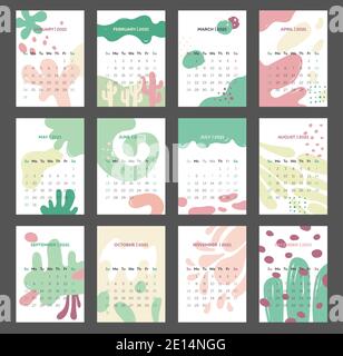 Le modèle de calendrier 2021 avec des dessins dessinés à la main Illustration de Vecteur