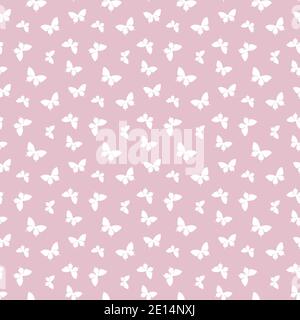 Silhouettes papillon aléatoire rose pastel et blanc à motif de répétition sans couture, Illustration de Vecteur