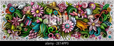 Happy Womens Day dessin main dessin dessin dessin dessin animé dessin dessin dessin dessin dessin dessin dessin dessin dessin dessin dessin dessin dessin dessin animé. Bannière tramée colorée Banque D'Images