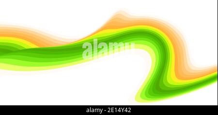 Ligne ondulée rayée abstraite en jaune, vert et orange sur fond blanc. Onde graphique vectorielle fluide Illustration de Vecteur