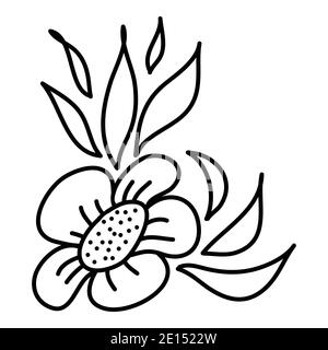Fleur en forme de Doodle avec feuilles, élément de conception d'angle dessin à la main illustration vectorielle Illustration de Vecteur