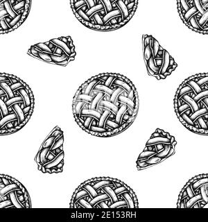 Motif sans couture avec tarte aux pommes noire et blanche Illustration de Vecteur