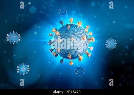 Coronavirus. Vue microscopique de Covid-19. Comment le SRAS-COV-2 est fait. Analyses et études scientifiques. Vaccins, comment ils agissent sur le virus. rendu 3d Banque D'Images