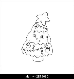 Bonhomme de neige dans un chapeau. Livre de coloriage pour enfants. Caractère joyeux. Illustration vectorielle. Joli dessin animé. Page fantaisie pour les enfants. Silhou contour noir Illustration de Vecteur