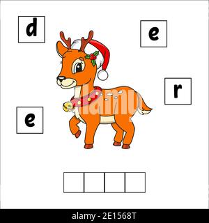 Cerf de Noël. Mots puzzle. Feuille de travail de développement de l'éducation. Jeu d'apprentissage pour les enfants. Page activité. Puzzle pour les enfants. Riddle pour l'école maternelle. Simple Illustration de Vecteur