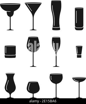 Ensemble de différents types de boissons alcoolisées comme des cocktails, du vin, de la bière et plus encore dans Vector Illustration de Vecteur