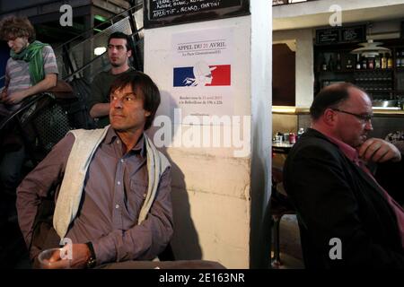 Nicolas Hulot, candidat déclaré pour l'élection présidentielle assiste à un débat organisé par le collectif de "l'appel du 21 avril" à Paris, France, le 21 avril 2011. Ce collectif réclame un candidat unique sur le parti de gauche et demande que tous les candidats ont commencé par un "pacte générationnel". Photo de Stephane Lemouton/ABACAPRESS.COM Banque D'Images