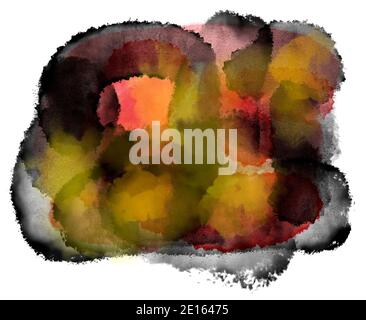Explosion abstraite colorée d'aquarelle en rouge, orange et noir isolée sur fond blanc. Illustration générée par ordinateur. Banque D'Images