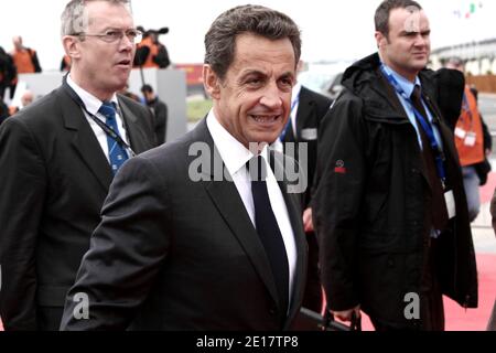 Le président français Nicolas Sarkozy visite le 49e salon International de l'Air de Paris au Bourget, près de Paris, le 20 juin 2011. Photo de Stephane Lemouton/ABACAPRESS.COM Banque D'Images