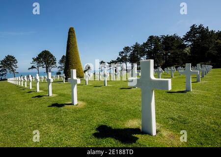 Cimétrie de guerre américaine à Coleville sur Mer, près de la plage d'Omaha, en Normandie Banque D'Images