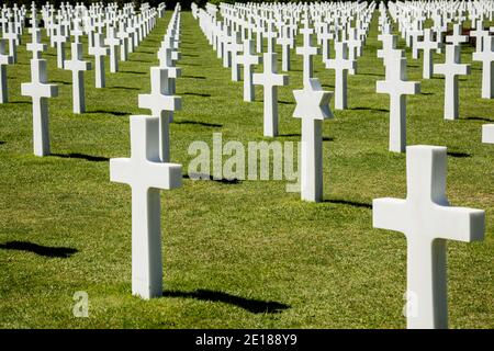 Cimétrie de guerre américaine à Coleville sur Mer, près de la plage d'Omaha, en Normandie Banque D'Images