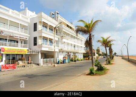 La promenade en bord de mer à Pondichéry, Inde.l Banque D'Images