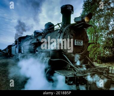 Locomotive, chemin de fer à train étroit Cumbres & Toltec, Chama, Nouveau-Mexique Banque D'Images