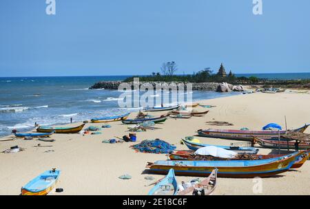 La plage de Mahabalipuram, Inde. Banque D'Images