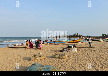 La plage de Mahabalipuram, Inde. Banque D'Images