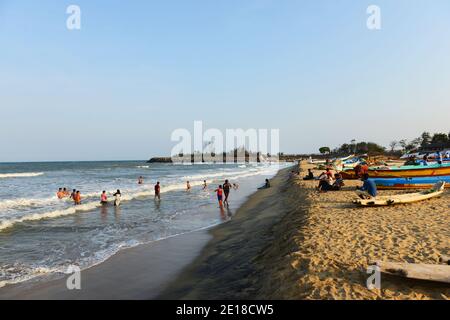 La plage de Mahabalipuram, Inde. Banque D'Images