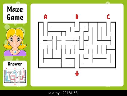 Labyrinthe rectangulaire. Jeu pour enfants. Trois entrées, une sortie. Puzzle pour les enfants. Tambour de labyrinthe. Illustration à vecteur de couleur. Trouvez le chemin approprié. Wi Illustration de Vecteur