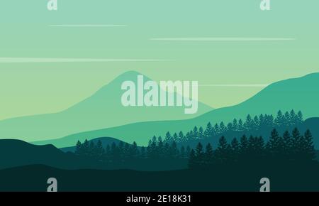 Paysage de montagnes incroyable au lever du soleil le matin. Illustration City Vector Illustration de Vecteur