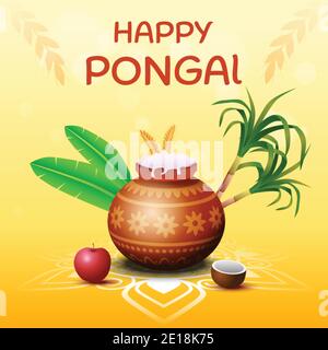 Happy pongal festival indien de récolte du sud carte de voeux illustration vectorielle Illustration de Vecteur