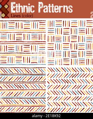 4 motifs sans couture pour Illustrator de style tribal, réalisés à partir de dessins dessinés à la main. Illustration de Vecteur