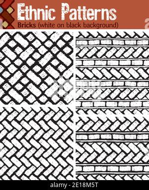4 motifs sans couture pour Illustrator de style tribal, réalisés à partir de dessins dessinés à la main. Illustration de Vecteur