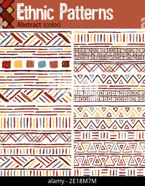 4 motifs sans couture pour Illustrator de style tribal, réalisés à partir de dessins dessinés à la main. Illustration de Vecteur