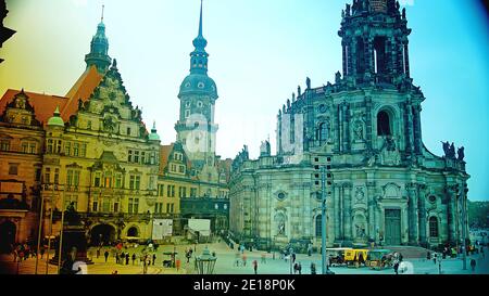 Cathédrale de Dresde de la Sainte Trinité dans les effets numériques de l'huile Technique d'illustration, ALLEMAGNE Banque D'Images