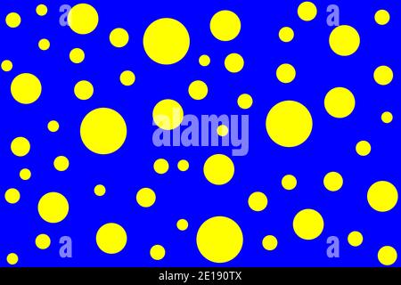 motif abstrait de cercles de différents diamètres en jaune ou taches sur fond bleu. style décontracté. Papier peint décoratif. Banque D'Images