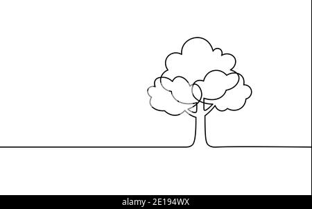 Parc d'arbres d'art à ligne continue. Jardin extérieur paysage conception un dessin contour dessin illustration vectorielle Illustration de Vecteur