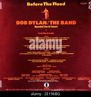 Bob Dylan/The Band: 1974. Double live LP couverture arrière: Avant le Flood Banque D'Images