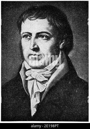 Portrait de Georg Wilhelm Friedrich Hegel - un philosophe allemand et la figure la plus importante dans l'idéalisme allemand. Illustration du 19e siècle. Allemagne. Arrière-plan blanc. Banque D'Images