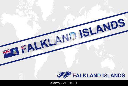 Drapeau de la carte des îles Falkland et illustration textuelle, sur la carte du monde Illustration de Vecteur