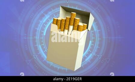 Boîte à cigarettes sur fond cybernétique - danger de la nicotine concept, illustration 3D de l'objet Banque D'Images