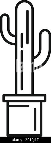 Pot de cactus, l'icône de style contour Illustration de Vecteur